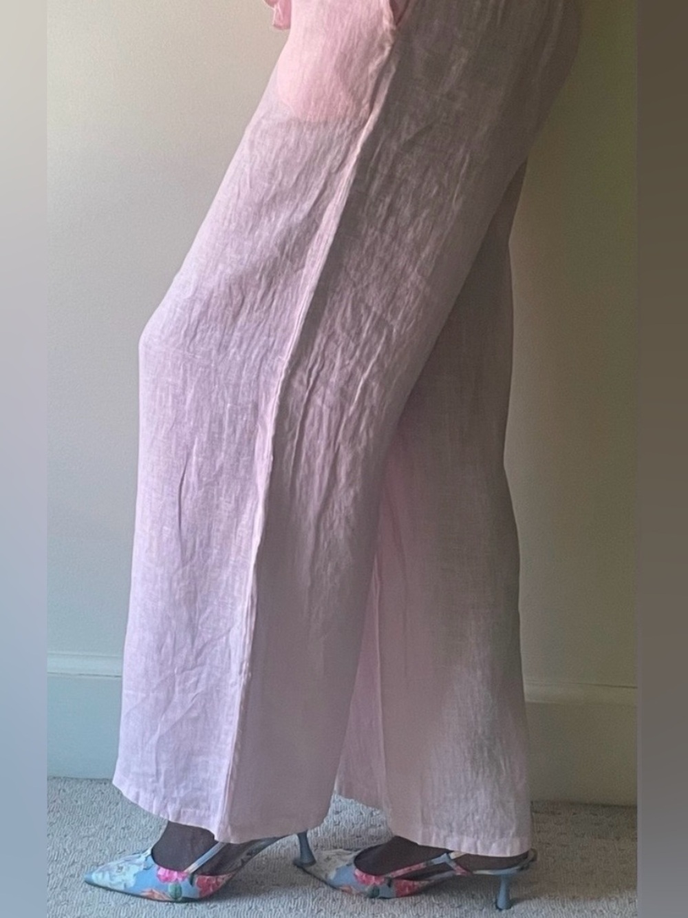 Italian Linen, Wide Leg Pant, Light Pink, Sz. Sm/Med Linen & Moore - Picture 2 of 7